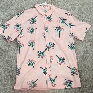 Men's Pink Palm Print Short-Sleeve Button-Up Shirt